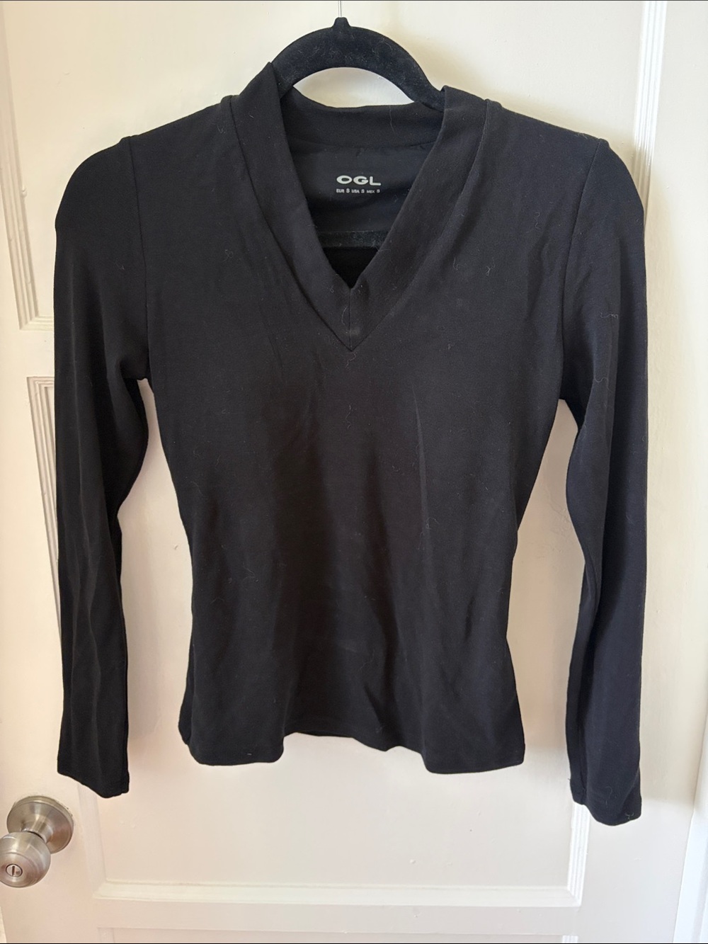 OGL Black V-Neck Long Sleeve Top - Slim Fit